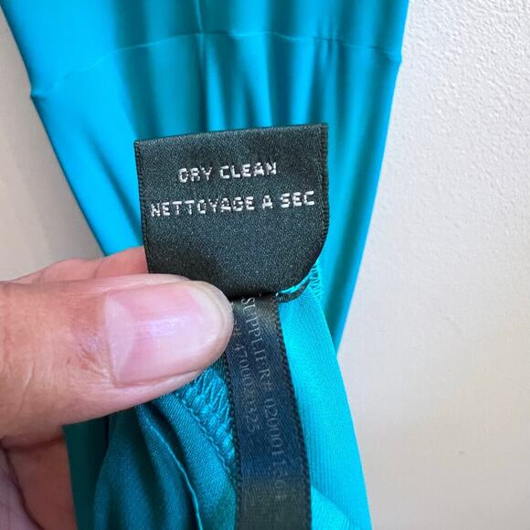 Lauren Ralph Lauren Turquoise V-Neck Drape Ruched Formal Cocktail Midi Dress 4 - Picture 8 of 8